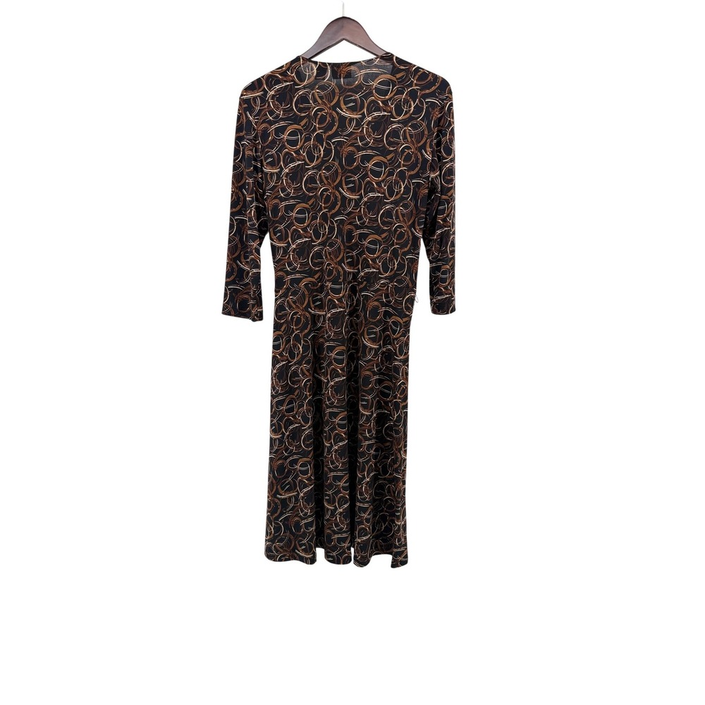 Chicos Travelers Dress‎ Womens Size 1 Brown Black Abstract Circle Wrap Midi - Picture 10 of 10